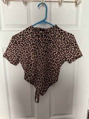 Forever 21 Leopard Print Mock Neck Backless top  - Brown/Black
